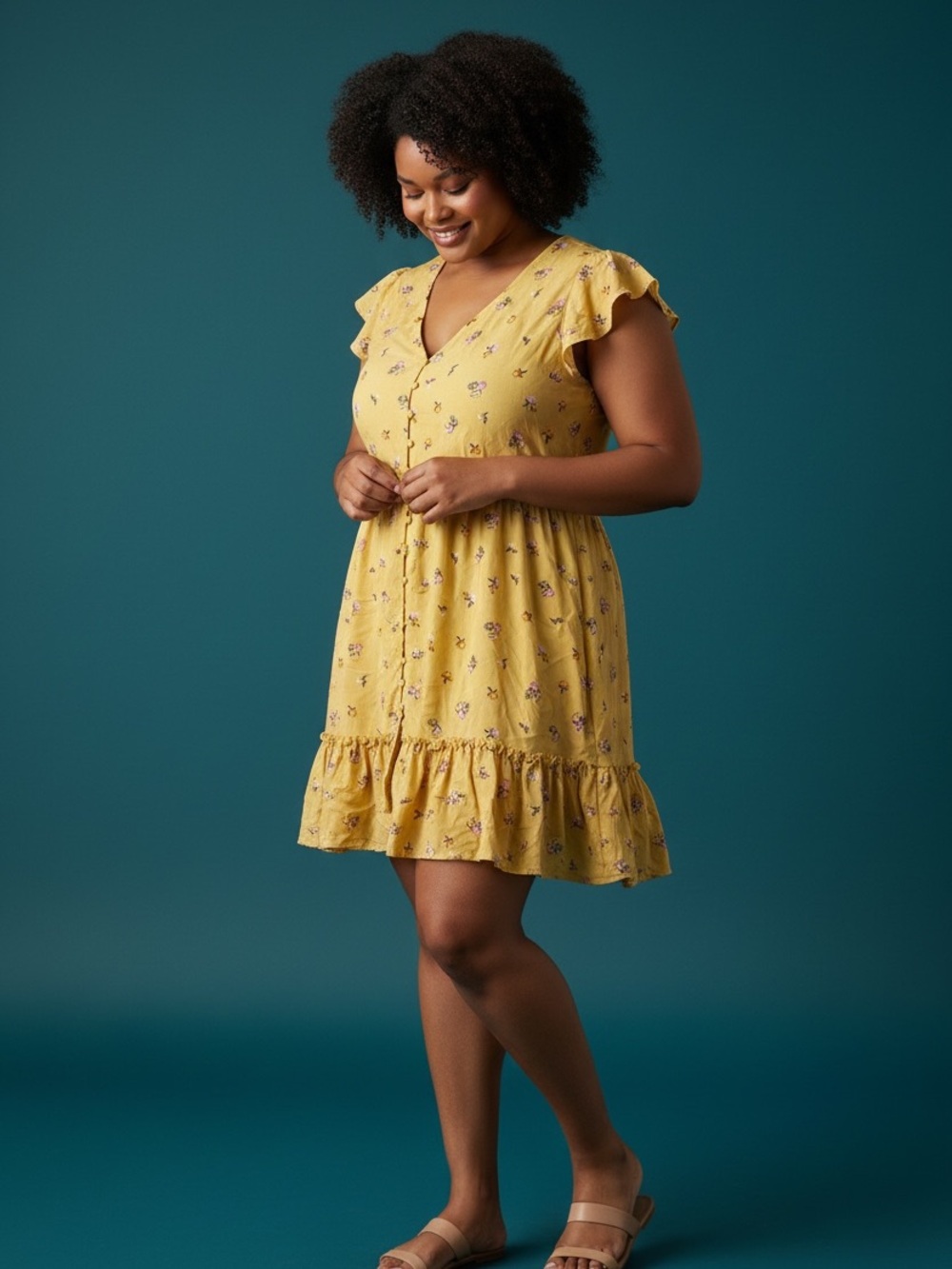 J for Justify Yellow Floral Ruffle Mini Dress